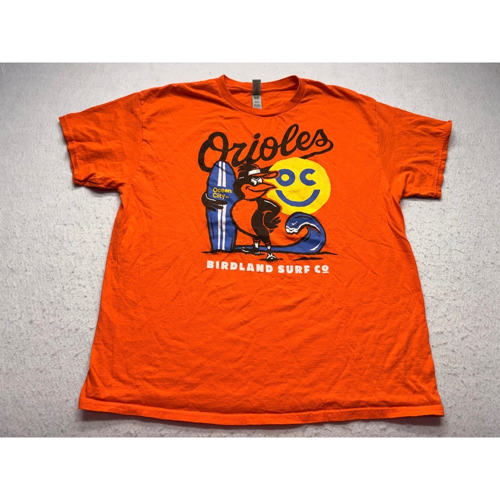 Baltimore Orioles Birdland Surf Co Ocean City MD Orange Graphic T-Shirt Mens XL